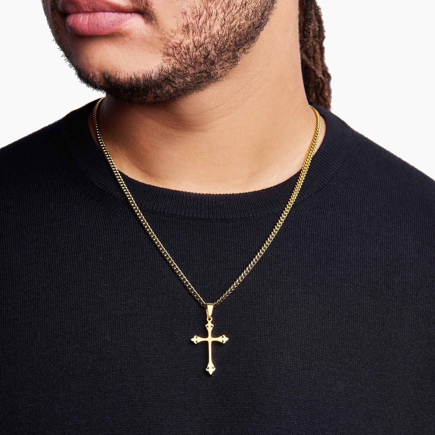 Cubaanse Schakelketting met Baroque Kruis Hanger