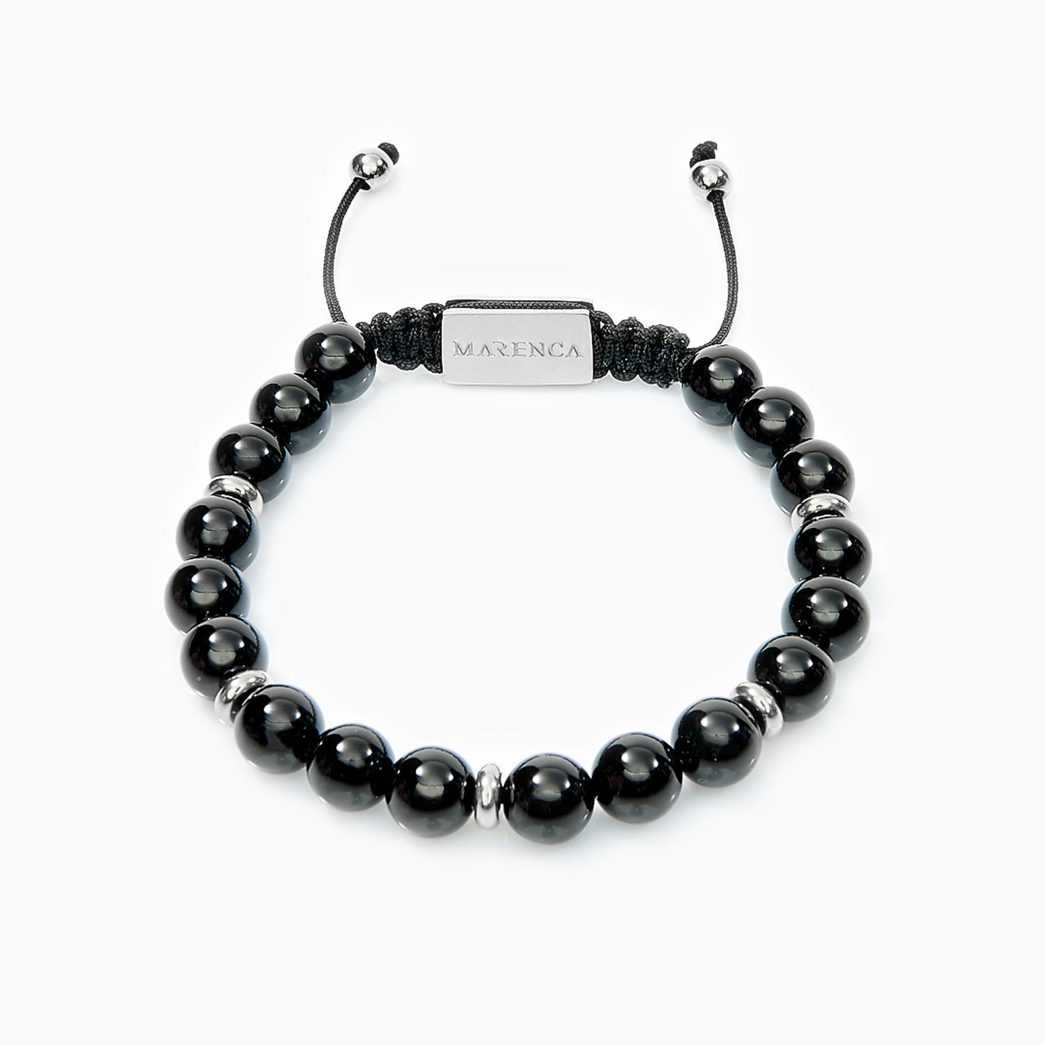 Zwarte Onyx Kralen Armband met Zilveren Marenca Logo