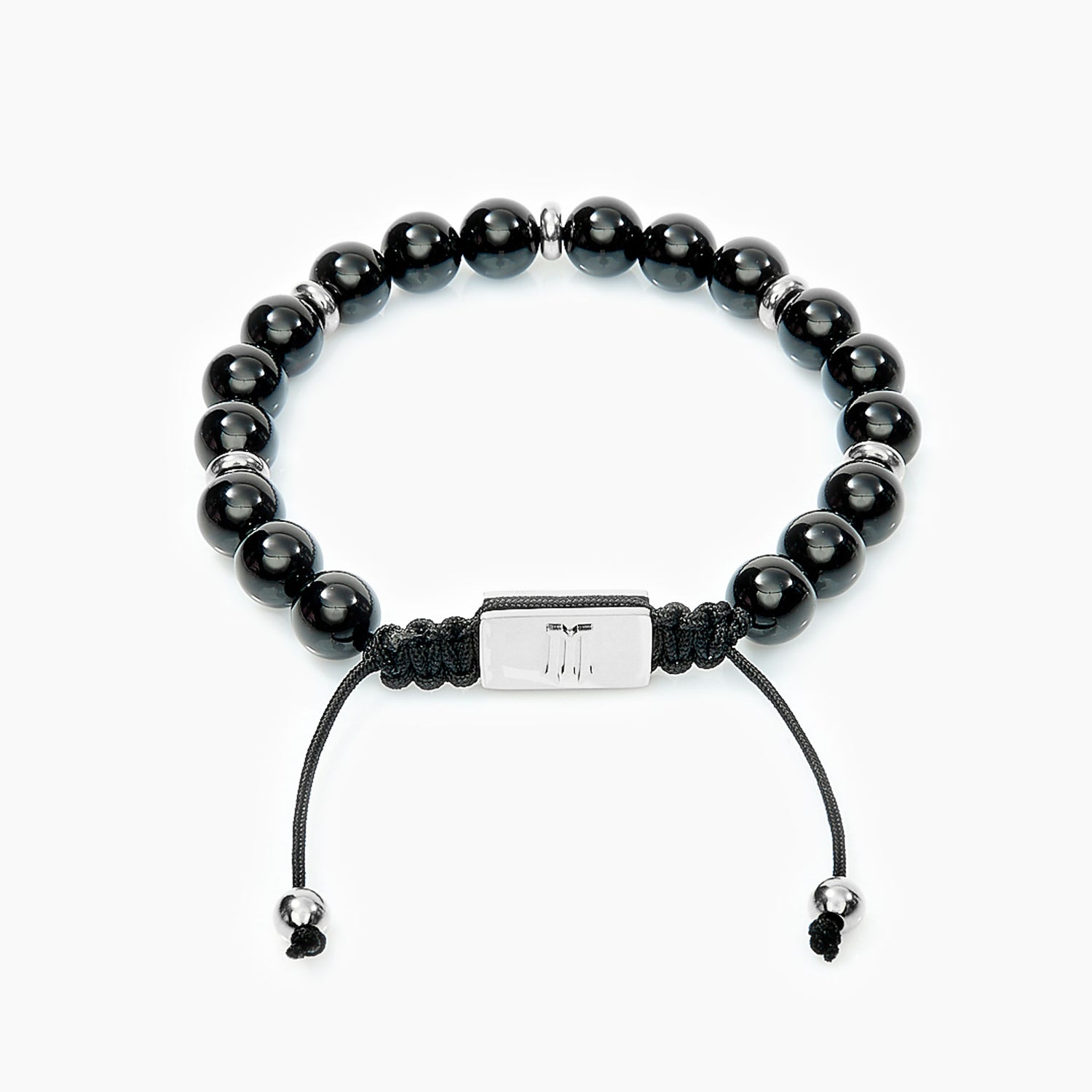 Zwarte Onyx Kralen Armband met Zilveren Marenca Logo