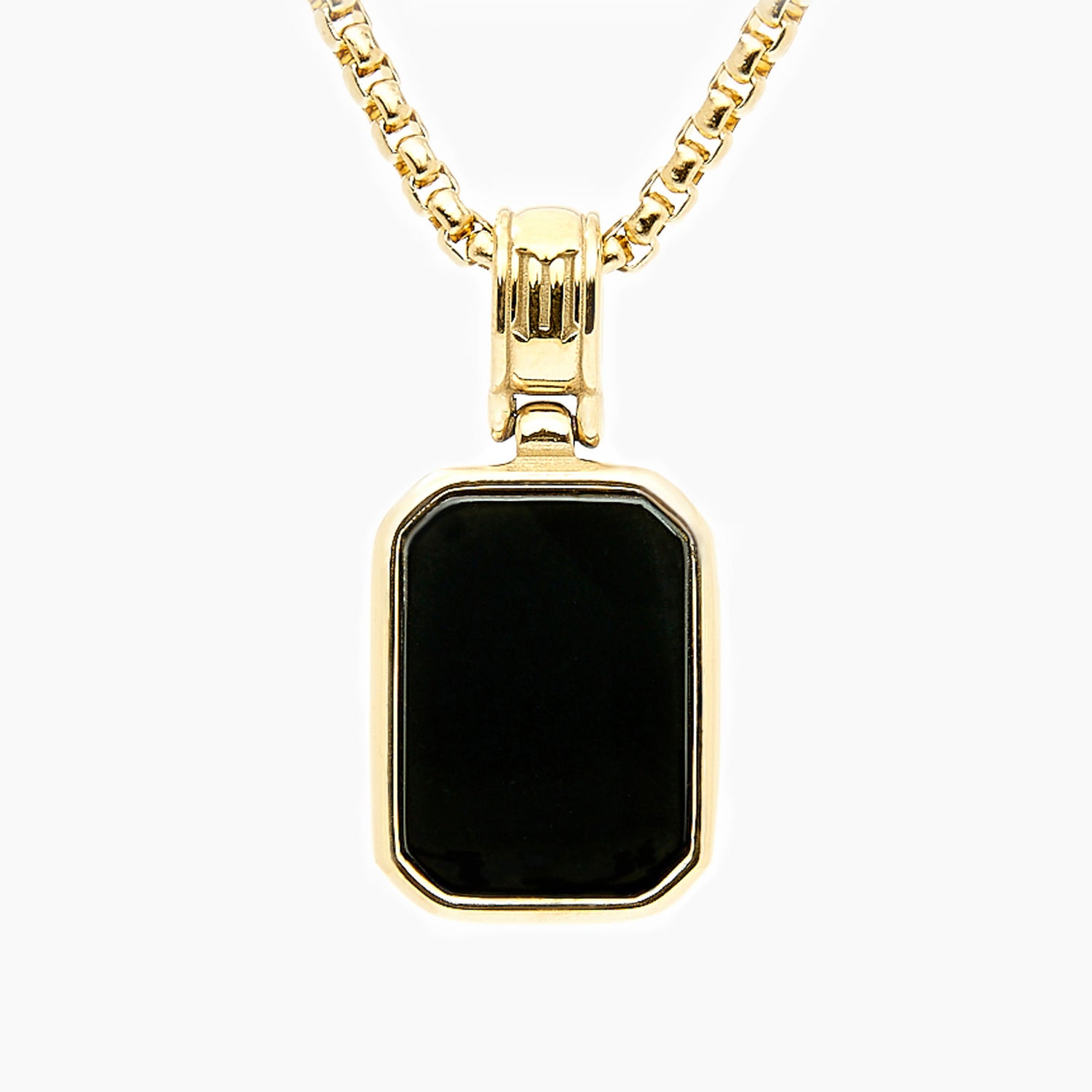 Gouden Box Link Schakelketting met Zwarte Onyx Hanger